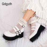 Original Gdgydh 2022 Women Pump Mary Janes Female Single Shoes Roune Toe Ankle Strap Buckle High Heels Girls Cosplay Shoes Japanese Style