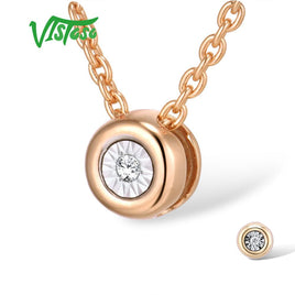 Original VISTOSO Gold Pendant For Women Pure 14K 585 Rose/white Gold Illusion-Set Miracle Plate Diamond Pendant Round Circle Fine Jewelry