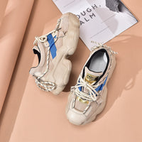 Original Beau Today  Platform Sneakers Women Synthetic Leather Chunky Shoes Round Toe Lace-Up Fashion Ladies Trainers Handmade 29408