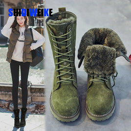 Original Genuine Leather Snow Boots Woman Winter Boots Winter Women&#39;s Shoes Pig Split Ladies Platform Booties G888