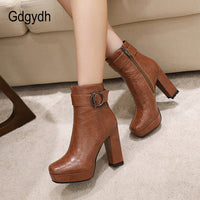 Original Gdgydh Brand Designer Ladies Short Boots Women Square Toe Sexy Buckle High Heels Shoes For Party Autumn Winter 2021 High Quality