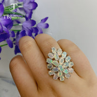 Original TBJ, Top quality Natural Opal Luxury gemstone Ring oval cut 4*6mm 21 piece 10.5ct  925 sterling silver fine jewelry for women