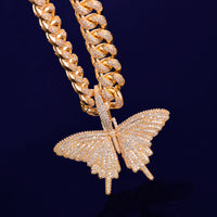 Original Butterfly Pendant Gold Color Plated Necklace Bling AAA Zircon Men & Hip Hop Jewelry