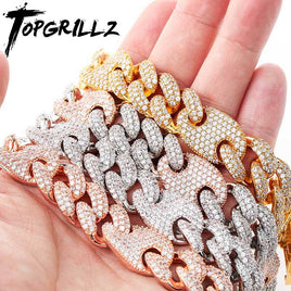 Original TOPGRILLZ 16mm Miami New Box Clasp Cuban Link Chain Gold Silver Color Necklace Iced Out Cubic Zirconia Bling Hip hop Jewelry