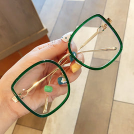 Original Oversized alloy square clear glasses for women vintage green orange big eyeglasses female transparent elegant shades black gray