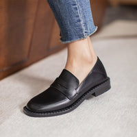 Original QUTAA 2021 Genuine Leather Square Heel Slip On Ladies Shoes Spring Autumn Casual Round Toe Basic Women Pumps Big Size 34-43