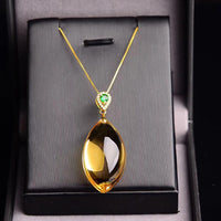 Original Natural Yellow Citrine Quartz Water Drop Pendant 38x15mm Women Rare Wealthy Gold Citrine Stone Fashion Bead Necklace AAAAA