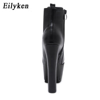 Original Eilyken 2022 New Winter Platform High Heels Ankle Women Boots Black PU Leather Round Toe Zipper Female Shoes