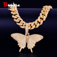 Original Butterfly Pendant Gold Color Plated Necklace Bling AAA Zircon Men & Hip Hop Jewelry