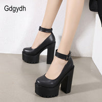 Original Gdgydh Spring Autumn Womens Chunky Block High Heel Platform Shoes Ankle Strap Buckle Pumps Gothic Punk Shoes For Model Nightclub