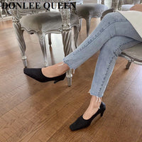 Original Fashion Square Toe Thin High Heel Shoes Women Shallow Elastic Pumps Autumn Shoe For Party Dress Zebra Chaussure Zapatillas Mujer