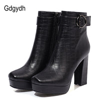 Original Gdgydh Brand Designer Ladies Short Boots Women Square Toe Sexy Buckle High Heels Shoes For Party Autumn Winter 2021 High Quality