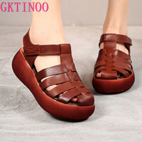 Original GKTINOO 2022 Genuine Leather Gladiator Sandals For Women Wedges Sandals Ladies High Heel Casual Platform Sandals Summer Shoes