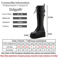 Original Gdgydh Fashion Women Boots Cross Strap PU Leather Autumn Winter Knee High Boots Ladies Thick Sole Platform Shoes Punk Gothic