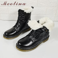 Original Meotina Natural Wool Fur Platform Mid Heel Motorcycle Boots Women Shoes Real Leather Short Boots Lace Up Block Heels Ankle Boot