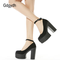 Original Gdgydh Spring Autumn Sexy Platform Women Pumps Shoes Woman Thick High Heels Shoes Female Black Rubber Sole Suede Platform Shoes