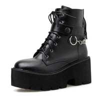 Original Gdgydh New Sexy Chain Women Leather Autumn Boots Block Heel Gothic Black Punk Style Platform Shoes Female Footwear High Quality