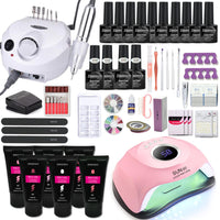 Manicure Set With 180W/120W/54W Led Nail Lamp Nail Set 35000RPM Nail Drill Machine 20/10 Colour Poly Extension Nail Gel Set