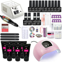 Manicure Set With 180W/120W/54W Led Nail Lamp Nail Set 35000RPM Nail Drill Machine 20/10 Colour Poly Extension Nail Gel Set