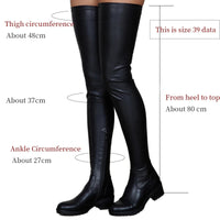 Original Women Shoes Black Thigh High Boots New Autumn Pu Leather Low Heel Comfortable Shoes Over The Knee Waterproof Boots Ladies Shoes