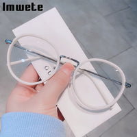 IMWETE - Original Fashion Big Round Glasses Frame Men Women Metal Glasses Frames Vintage Optical Eyeglasses Black White Spectacles