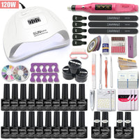 Manicure Set With 180W/120W/54W Led Nail Lamp Nail Set 35000RPM Nail Drill Machine 20/10 Colour Poly Extension Nail Gel Set