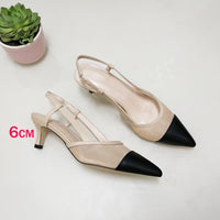 Original Meotina Women Natural Genuine Leather Shoes Slingbacks High Heels Pointed Toe Cutout Sandals Shoes Ladies Beige Large Size 42 43