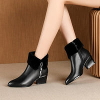 Original ZVQ Cute Sweet Leather Ankle Boots Winter Warm Chelsea Boots Pink Black Leather Party 5cm High Heels women&#39;s Shoes