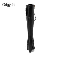 Original Gdgydh 2022 Autumn Winter Women Knee-High Motorcycle Boots Thick Heel Platform Bow-knot Female Wedding Boots Plus Size 48 Gothic