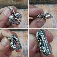 Original LINSION 925 Sterling Silver Double Skulls Heart Pendant Mens Biker Pendant TA168 JP