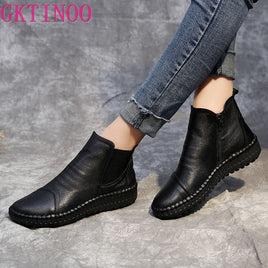 Original Genuine Leather Shoes Women Boots 2022 Autumn Winter Fashion Handmade Ankle Boots Warm Soft Outdoor Casual Flat Shoes Woman