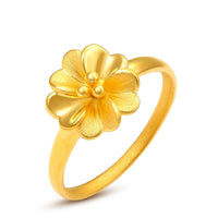 MISTER LI STORE - Original 1PCS Real Pure 24K Yellow Gold 3D Charm Flower Ring Band Women Girl Thin Ring US 5-8