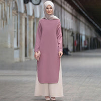 Original Muslim Abaya Dress Long Tops Arab Turkey Dubai Brief Solid Side Split O Neck Long Sleeve Top Eid Ranmadan Islamic Clothing Ropa