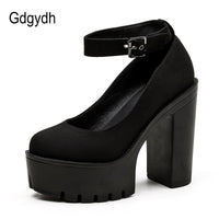 Original Gdgydh Spring Autumn Womens Chunky Block High Heel Platform Shoes Ankle Strap Buckle Pumps Gothic Punk Shoes For Model Nightclub