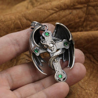 Original 925 Sterling Silver Gothic Dragon Cross Pendant Mens Biker Punk Pendant TA255