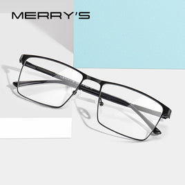 MERRY'S DESIGN - Original Men Titanium Alloy Glasses Frame Business Style Male Square Ultralight Eye Myopia Prescription Eyeglasses S2057