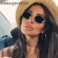 SHANGEWFLJIA - Original Small Oval Mirror Sunglasses For Women Luxury 2022  Men Brand Designer Eyewear Shades Ladies Alloy Sun Glasses UV400 Eyeglasses