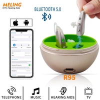 R95 Rechargeable Digital Hearing Aids Bluetooth Mini OE Ear Sound Amplifier Enhancer Wireless Hearing Aids Ear Care for Elderly