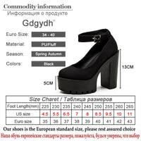 Original Gdgydh Spring Autumn Womens Chunky Block High Heel Platform Shoes Ankle Strap Buckle Pumps Gothic Punk Shoes For Model Nightclub