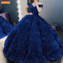 Original Royal Blue Evening Dresses 2022 Lace Up Robe De Soiree Sparkly Sequined Custom Made Evening Gowns Long Women Party Dress Formal