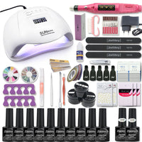 Manicure Set With 180W/120W/54W Led Nail Lamp Nail Set 35000RPM Nail Drill Machine 20/10 Colour Poly Extension Nail Gel Set