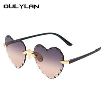OULYLAN  - Original Women Rimless Sunglasses Fashion Heart-shaped Sun Glasses for Wome Vintage Cute 90s Gradient Shades Eyeglasses  UV400