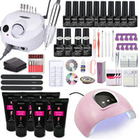 Manicure Set With 180W/120W/54W Led Nail Lamp Nail Set 35000RPM Nail Drill Machine 20/10 Colour Poly Extension Nail Gel Set