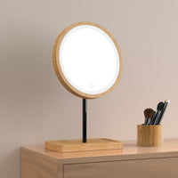 Wooden Desktop LED Makeup Mirror 3X Magnifying USB Charging Adjustable Bright Diffused Light Touch Screen Beauty Mirrors