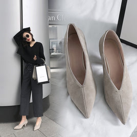 VANGULL - Original 2020 hot women Genuine Leather shoes plus size 22-26.5cm Sheep suede women pumps Shallow mouth single shoes high heels 7.5cm