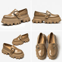 BEAU TODAY - Original Beau Today Platform Shoes Women Patent Leather Flats Alligator Pattern Round Toe Buckle Decoration Ladies Slip On Handmade 27738