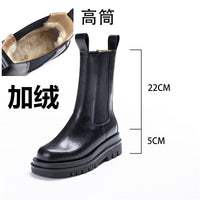 Original New Luxury Women&#39;s Chelsea Boots Leather Boots Autumn And Winter Platform Shoes Cavalier High Boots Shoes Ladies Ankle Boot Goth