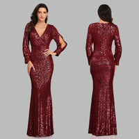 Original Sexy V-neck Mermaid Evening Dress Long Formal Prom Party Gown Full Sequins long Sleeve Galadress Vestidos Women Dresses 2021