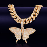 Original Butterfly Pendant Gold Color Plated Necklace Bling AAA Zircon Men & Hip Hop Jewelry