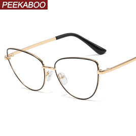 PEEKABOO - Original retro metal glasses frame cat eye female gold black clear lens triangle optical eyeglasses women's accessories